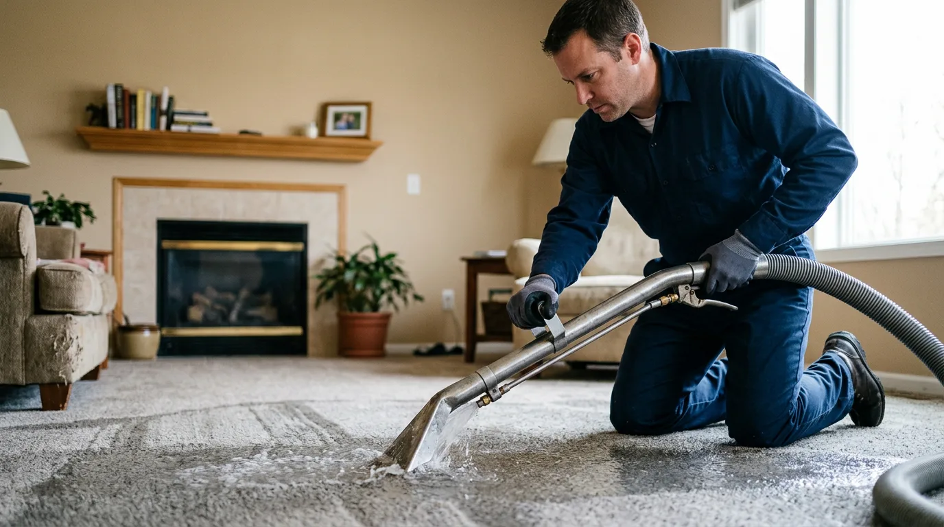 Water damage restoration technician working near Adams Center, NY
